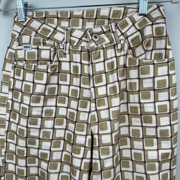 The Ragged Priest Jeans High Waist Pants Geometric Gold Cream 26 Boho Hippie - Picture 4 of 15